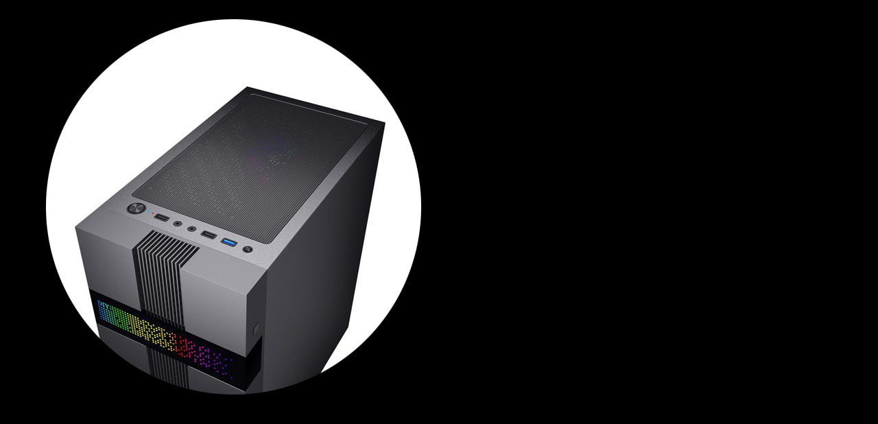 DIYPC ARGB-Q8-BK case has its top panel on display.
